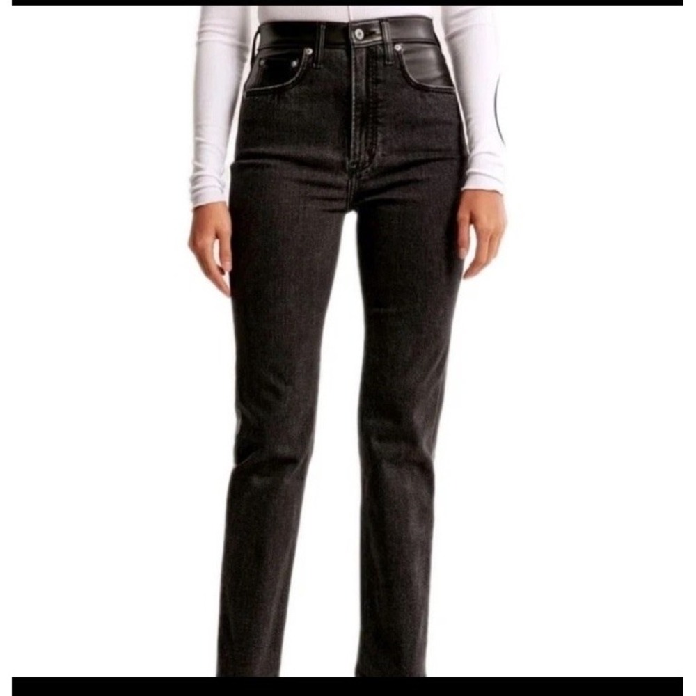 Abercrombie Fitch Jeans Black Faux Leather Denim Ankle Straight Ultra High Rise